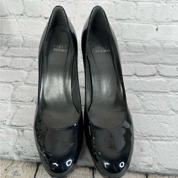 Stuart Weitzman Patent Leather Heels Size 7.5 Narrow Classic Black - Picture 10 of 12